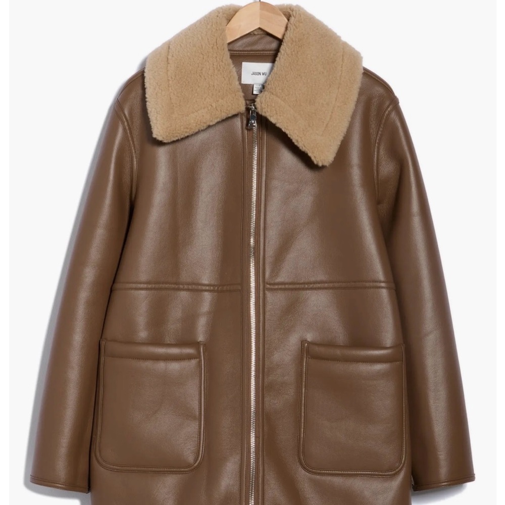 Mango Tan Faux Leather Jacket with Shearling Collar